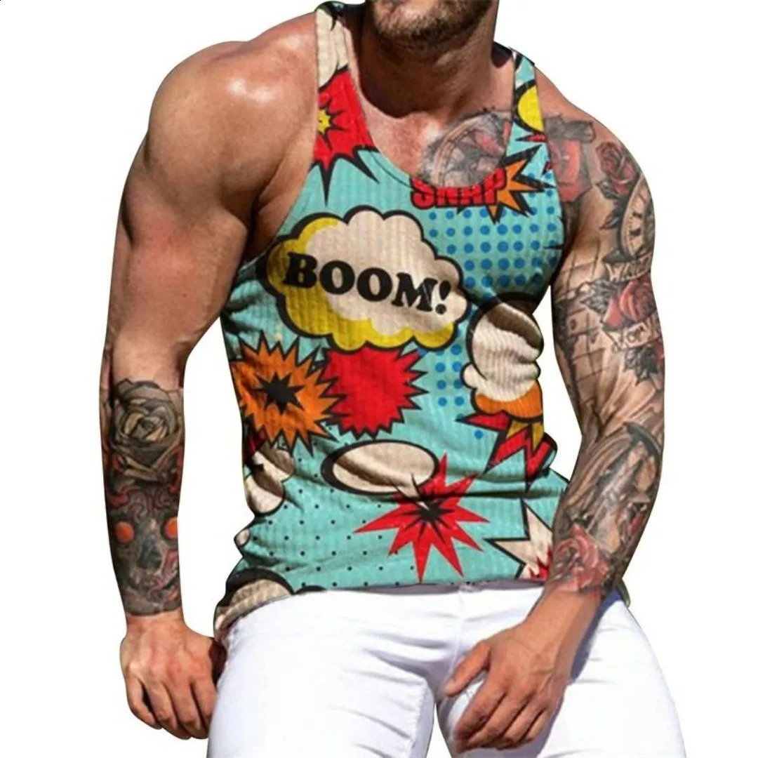 Summer 2025 Tank Top Comfortable 3D Printed Fashion Casual Cream Mens Panther Pajamas 250319