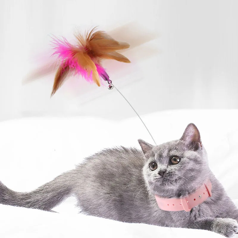 Funny Interactive Cat Toys Silica Collar Feather Teaser Stick With Bell Kitten Playing Wand Training Pet Supplies 250320