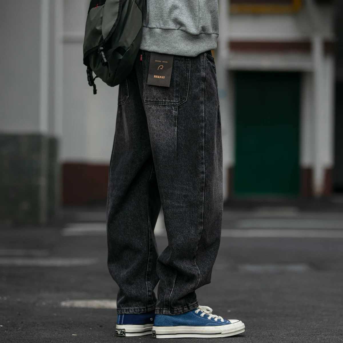 American retro high-quality denim cargo pants mens street clothing loose ice skating jeans Harajuku casual harem mens clothingT250319
