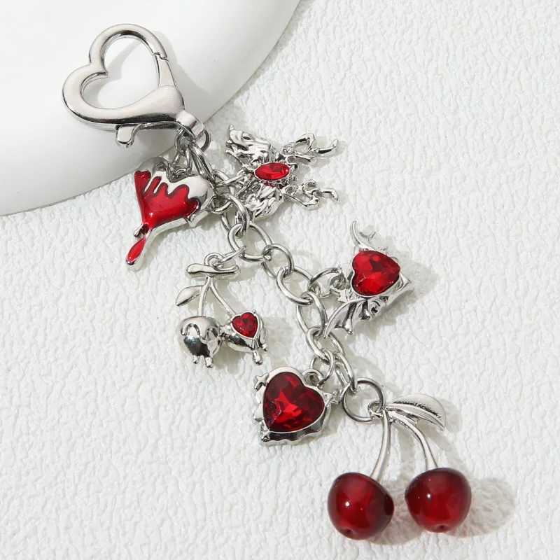 Beautiful Cherry Heart Butterfly Enamel Keychain Y2k Neo Gothic Plant Love Keychain Womens Good Gift Handmade JewelryXJ250319