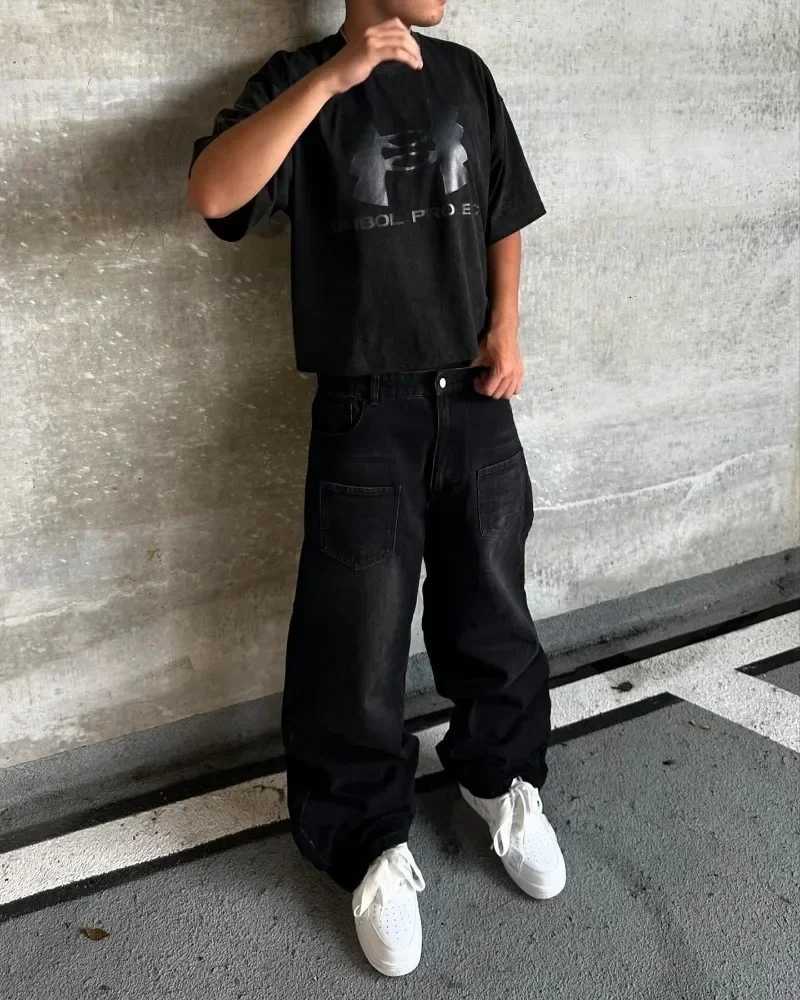 Hip Hop Y2K bagged jeans high-quality street jeans Gothic mens wide leg Harajuku retro cherry blossom jeansT250319