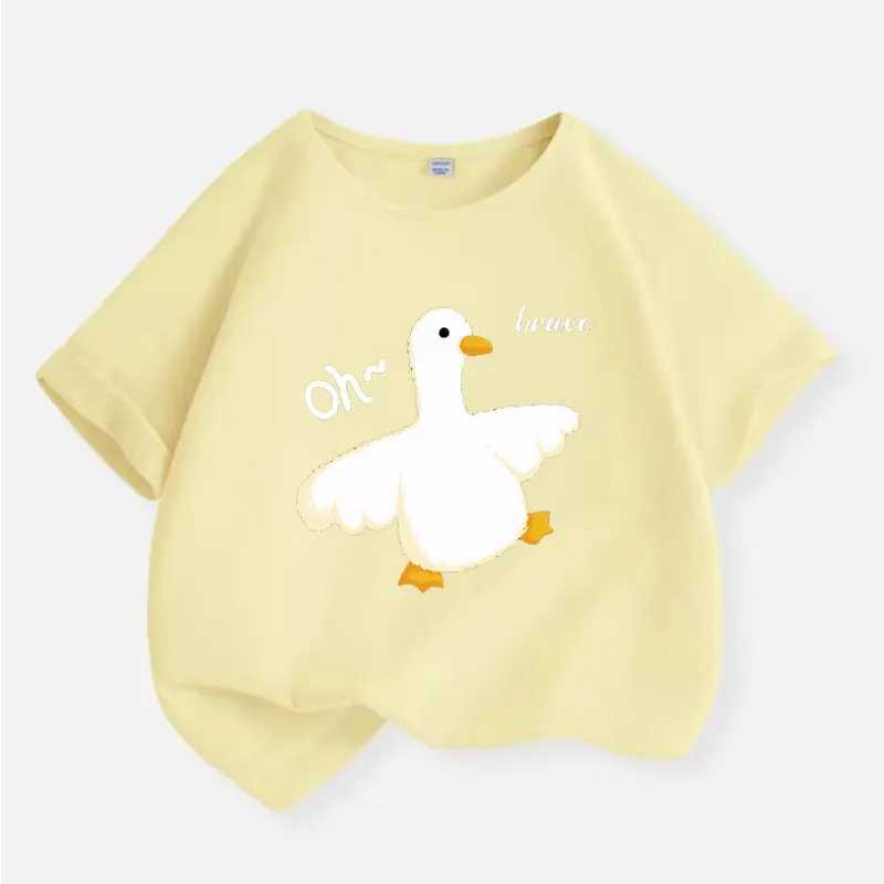 Y2K Top Little Duck Baby Graphic Printed T-shirt for Girls Purple Cotton Baby Childrens T-shirt Summer Cute Cartoon T-shirt YellowT250320