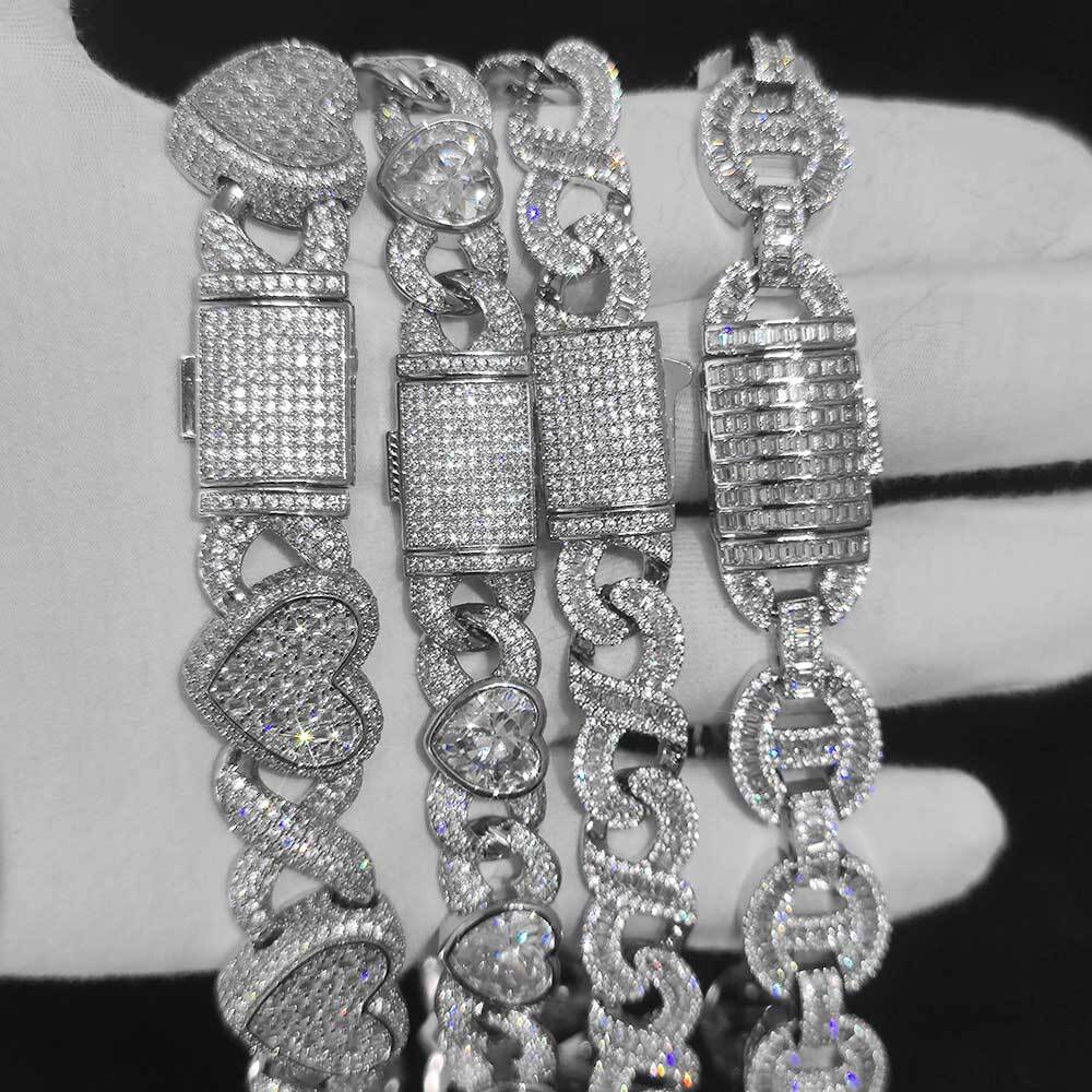 Hip Hop Jewelry 15mm 4 Rows Cuban Chain Necklace White Gold Plated Iced Out Cz Prong Necklace Diamond Cuban Link Chain For Men