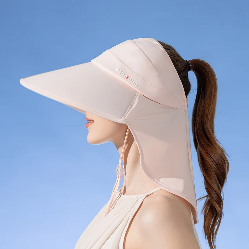 Xinbaoguan 100% Summer Big Eaves UV Protection Sun Hat with Shawl for Womens Outdoor Cycling Open Top Sun Hat 250320