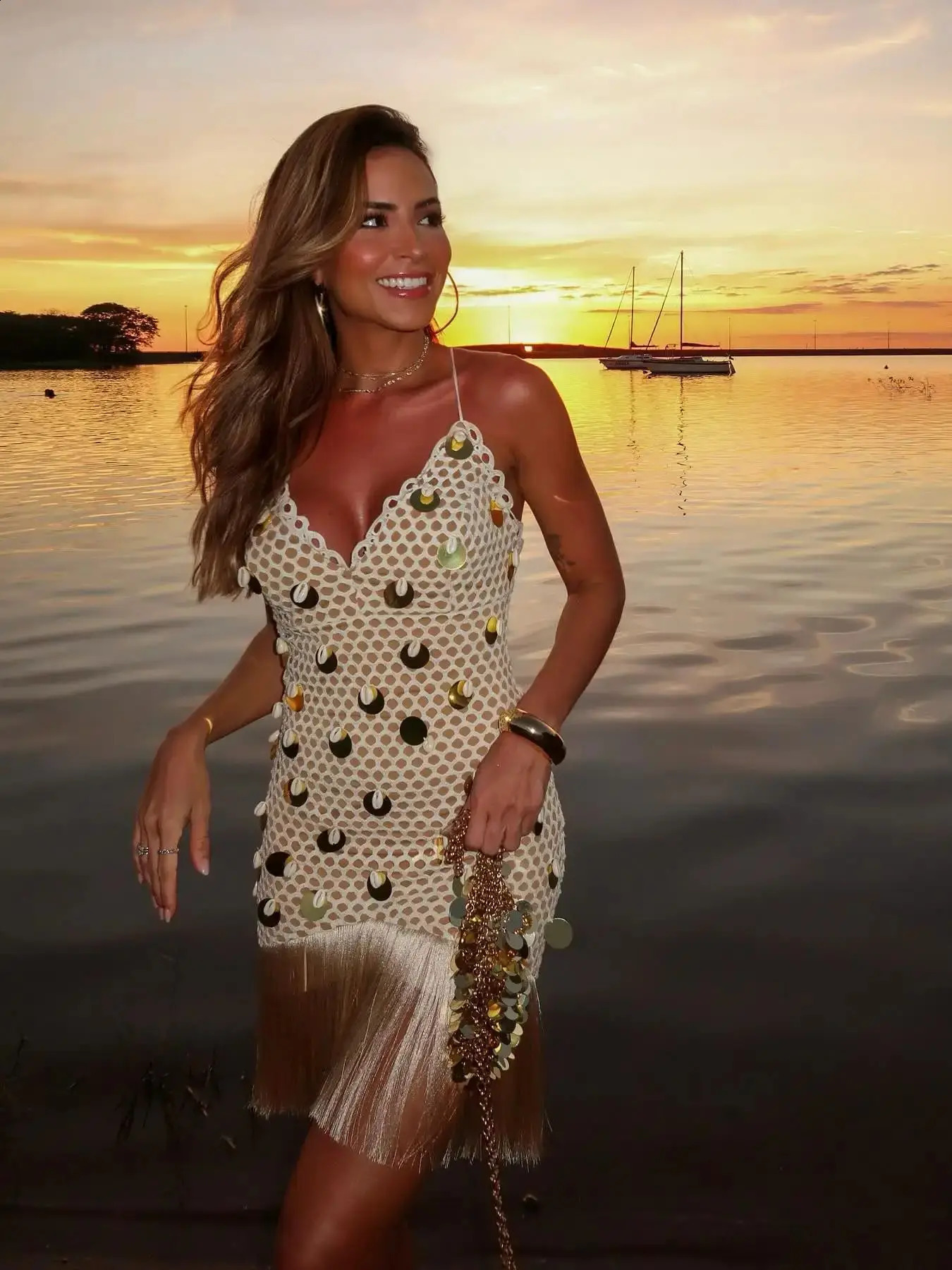 sexy womens tassel mini dress deep Vsleeve strapless summer party evening vest 250317