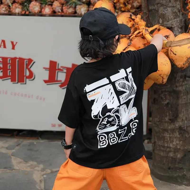 100% pure cotton summer childrens clothing cartoon fun printed T-shirt for boys or girls short sleeved top childrens fashion O-neck T-shirtT250320