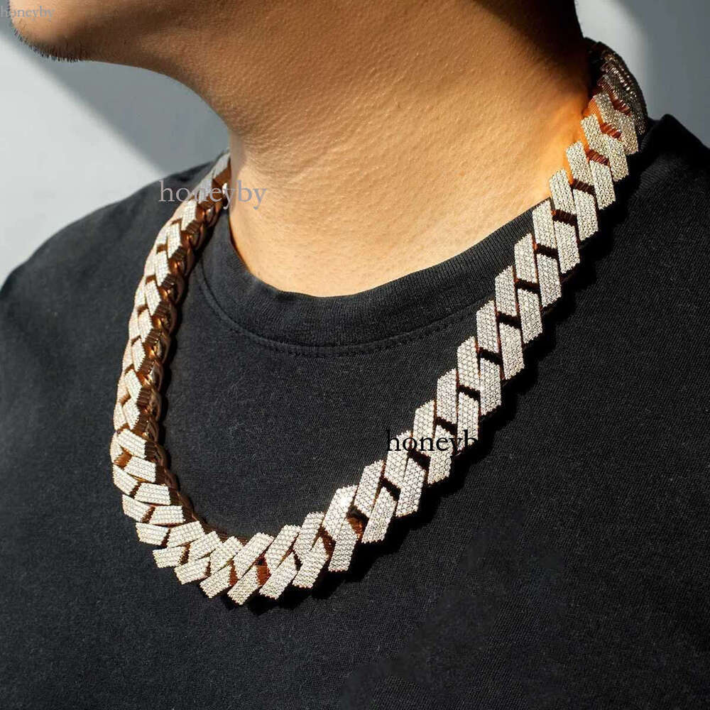 Necklace moissanite cuban k hip hop jewelry iced out chain 15-20mm 3 Rows Down Miami Dia Sier Vvs Moissanite custom pendant