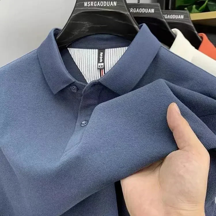 Heavyweight pure cotton high-end Polo shirt mens spring and autumn long sleeved T-shirt solid color top 250319