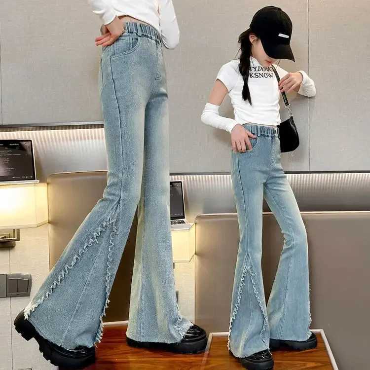 Cool Child Fashion Street Flare jeans with edges suitable for girls vintage blue boots cut denim Trouser teenage childrens casual jeansT250326