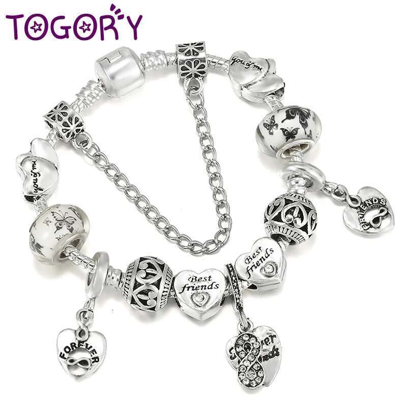 Romantic Style Best Friend Beads Charm Bracelet Silver Color Infinite Love Pendant Bracelets for Women Jewelry Dropshipping