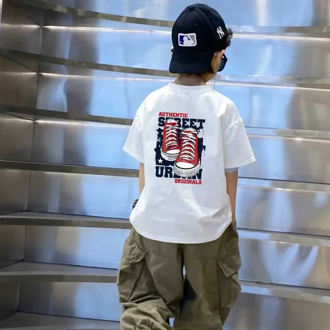 Summer streetwear 100% pure cotton boys T-shirt cool graffiti print girls T-shirt short sleeved childrens top high-quality childrens clothingT250320