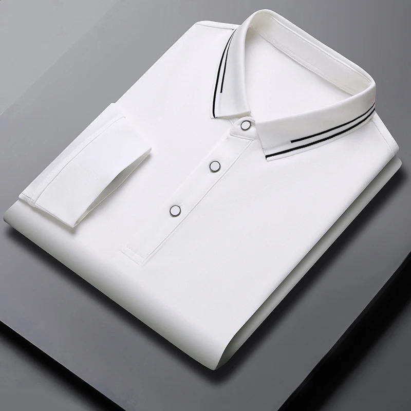 mens polo shirt spring cotton long sleeved casual loose business top 250318