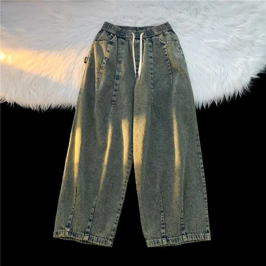 Y2K American Fashion Spring and Autumn Men and Women Straight Tube Washed Jeans Couple Hip Hop Simple Retro Casual Pants Y2K