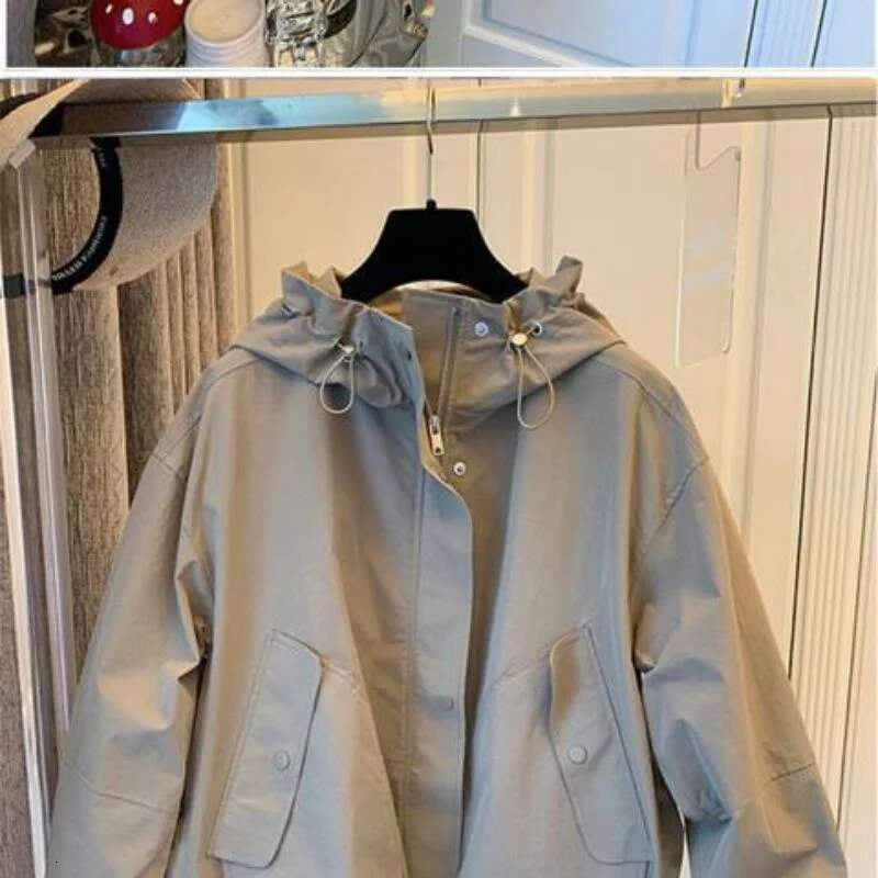 Design Sense Ladies Large Size 4Xl Trench Jacket Women Fashion Patchwork Ed Top Spring Autumn Female Hooded Windbreaker Coat