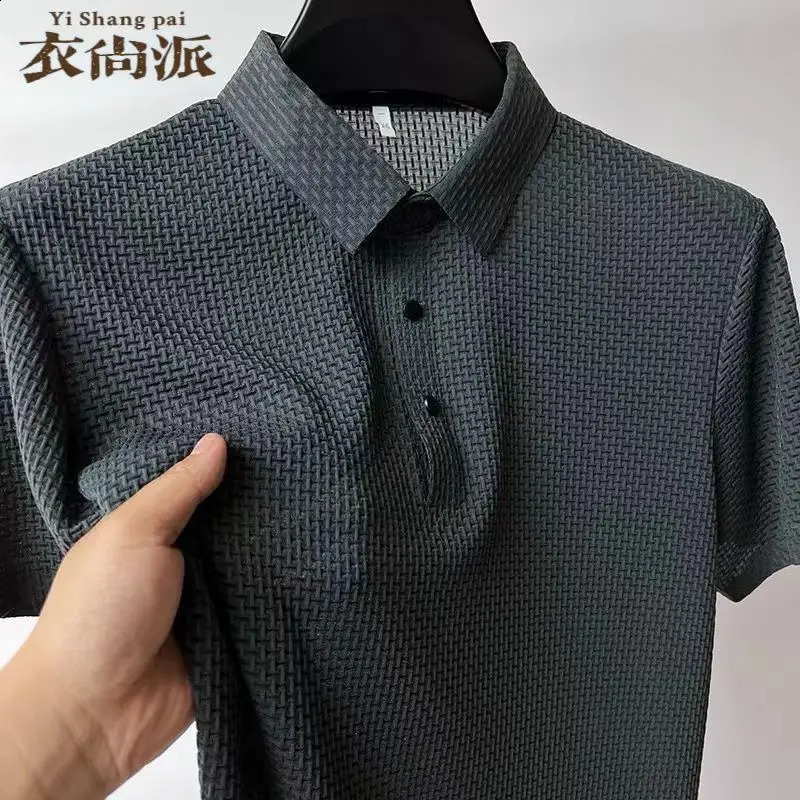 British style casual mens polo shirt summer solid short sleeved tee bamboo fiber ice silk material mens golf knitted polo 250317