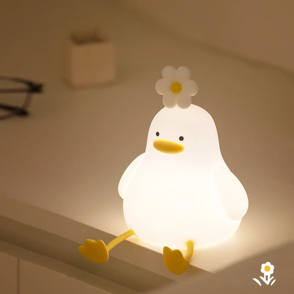 Duck Silicone Night Light for Children with Timer Usb Rechargeable Dimming Touch Lamp Sleeping Bedroom Cartoon Animal Decor Gift 250319
