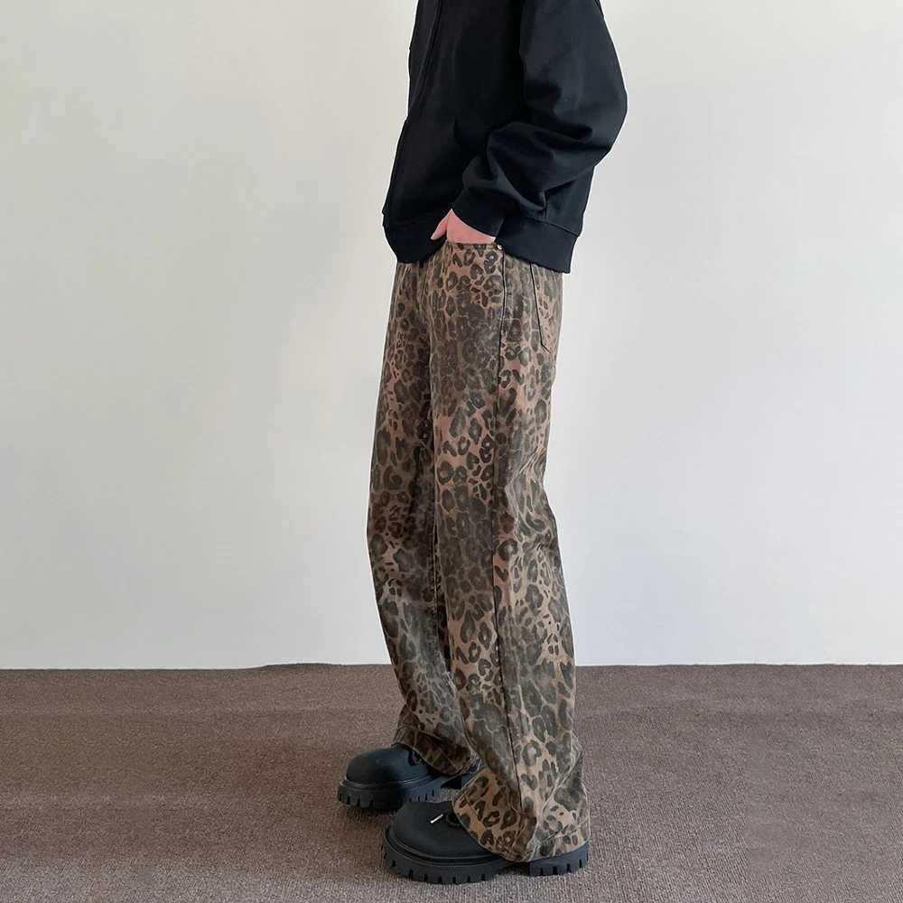 Leopard Jeans Retro Y2k Fashion Loose Street Clothing Casual Trouser 2024 Summer Young Wide Leg Grunge Kpop Original JeansT250319