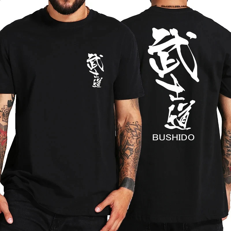 Mens Tshirt Japanese Bushido printed top street trend black short sleeved casual Oneck oversized summer mens clothing 250318