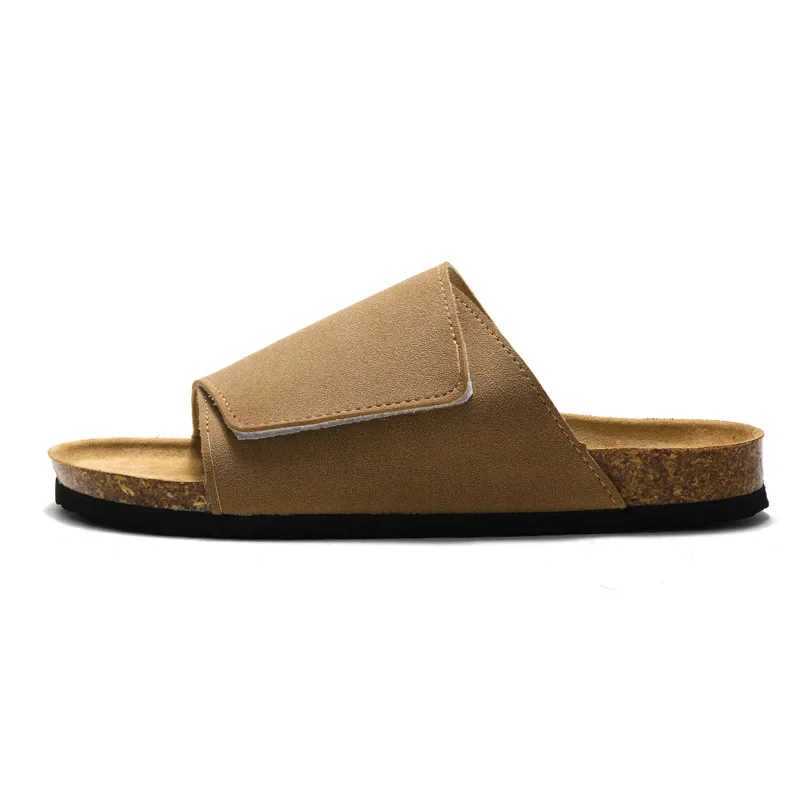 New suede leather cork slider for mens summer classic flat shoes for mens outdoor beach sandals for mens running comfort slider Y250320