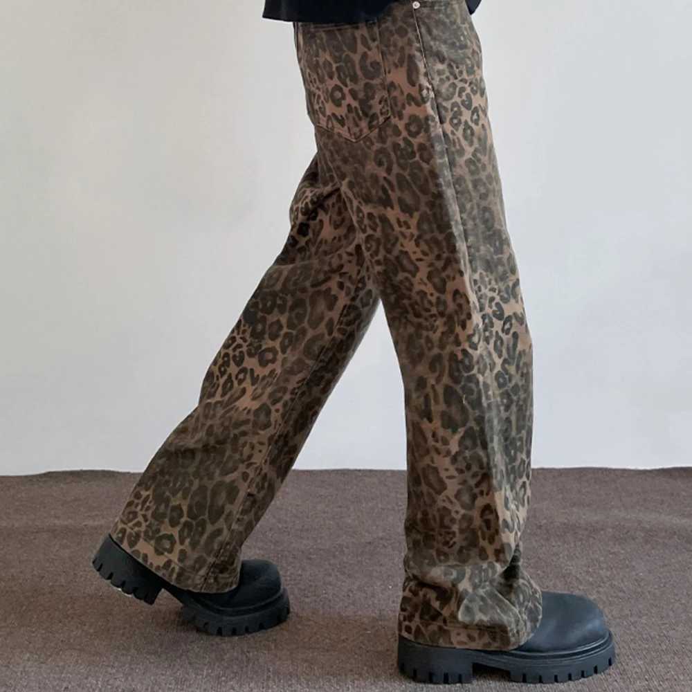 Leopard Jeans Retro Y2k Fashion Loose Street Clothing Casual Trouser 2024 Summer Young Wide Leg Grunge Kpop Original JeansT250319