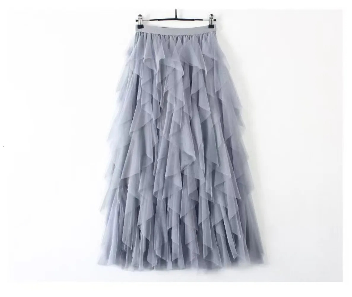 Tutu Tulle Long Maxi Skirt Women Fashion 2025 Korean Cute Pink High Waist Pleated Skirt Mesh Female Lady Aesthetic Faldas 250320