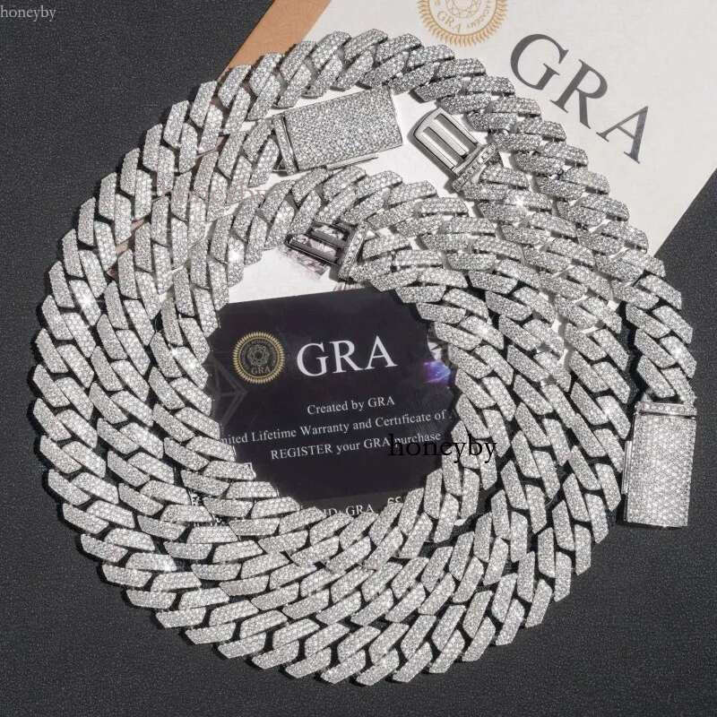 14mm 18-24inch Fine Jewelry Ice Out Flashing Mossanite Dia Necklace Sterg Sier VVS Moissanite k Cuban Chain Bracelet