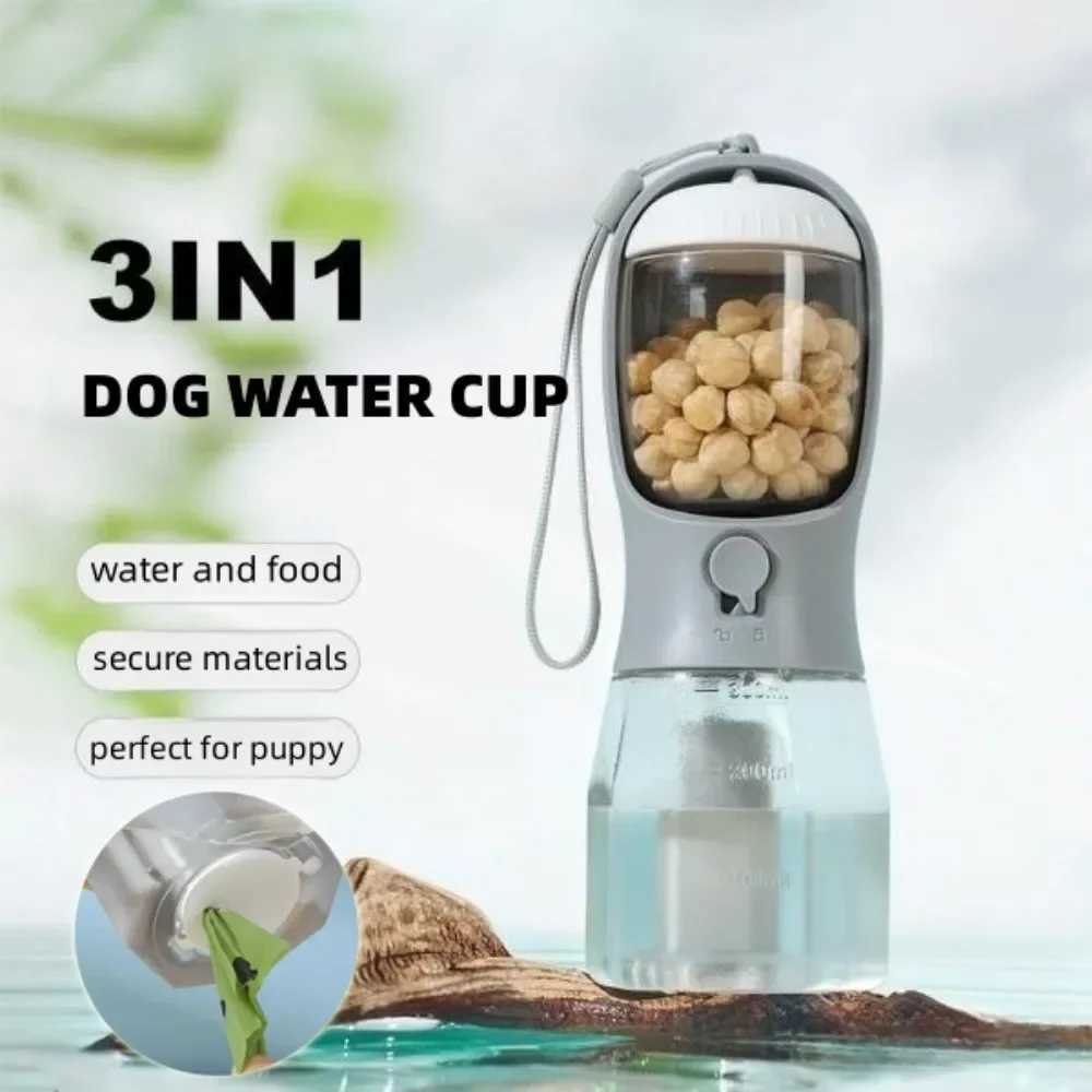 Dog Outdoor Water Cup Drinking Food Garbage Bag Three-in-one Portable Small Multi-functional Pets Supplies Dog Cat Water Bottle Y250319