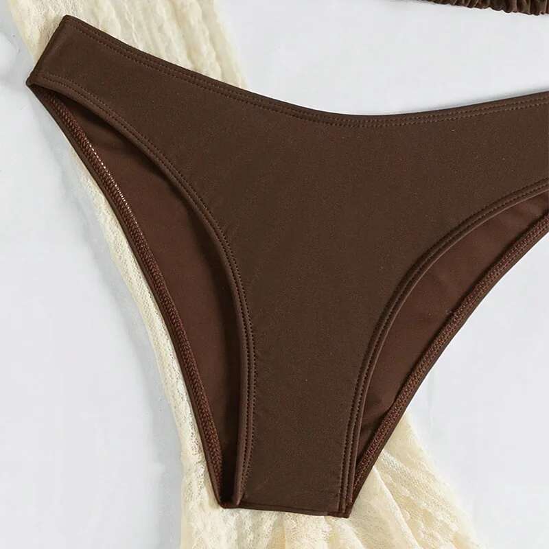 Sexy four piece swimsuit, long sleeved, covered, two-piece set, solid color, Brazilian women, beachwear, party, summer, 2025