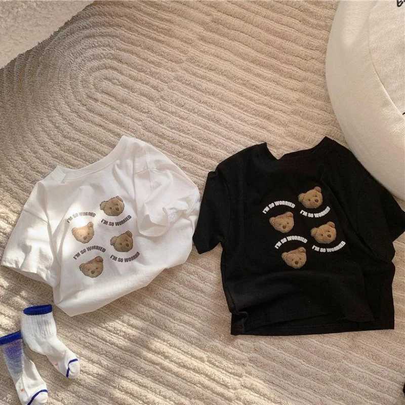 Children Summer Clothes Boy Girl Fashion Cute Cartoon Bear Short Sleeve T-Shirt Baby Letter Loose Tops Kiss Cotton Casual OutfitsT250320