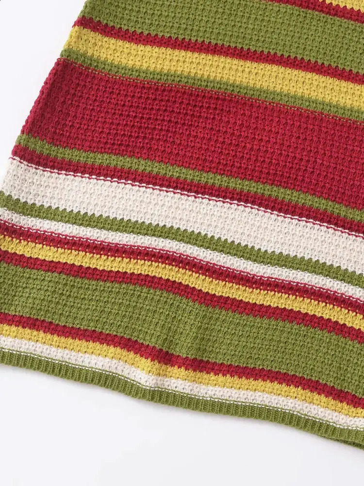 TRZA Womens Striped Crochet Knitted Mini Dress backless halter neckline womens dress sexy and fashionable 250317