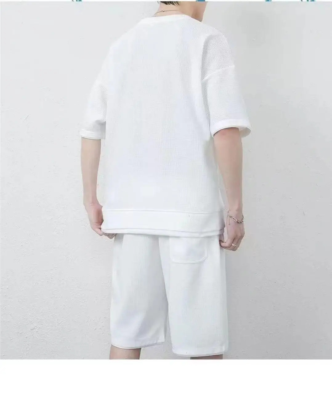 Waffle Mens Summer Short Sleeve And Shorts Two Piece Sets Sports Casual Tracksuit Men Comfortable Cool Shorts Oversized Set 250320
