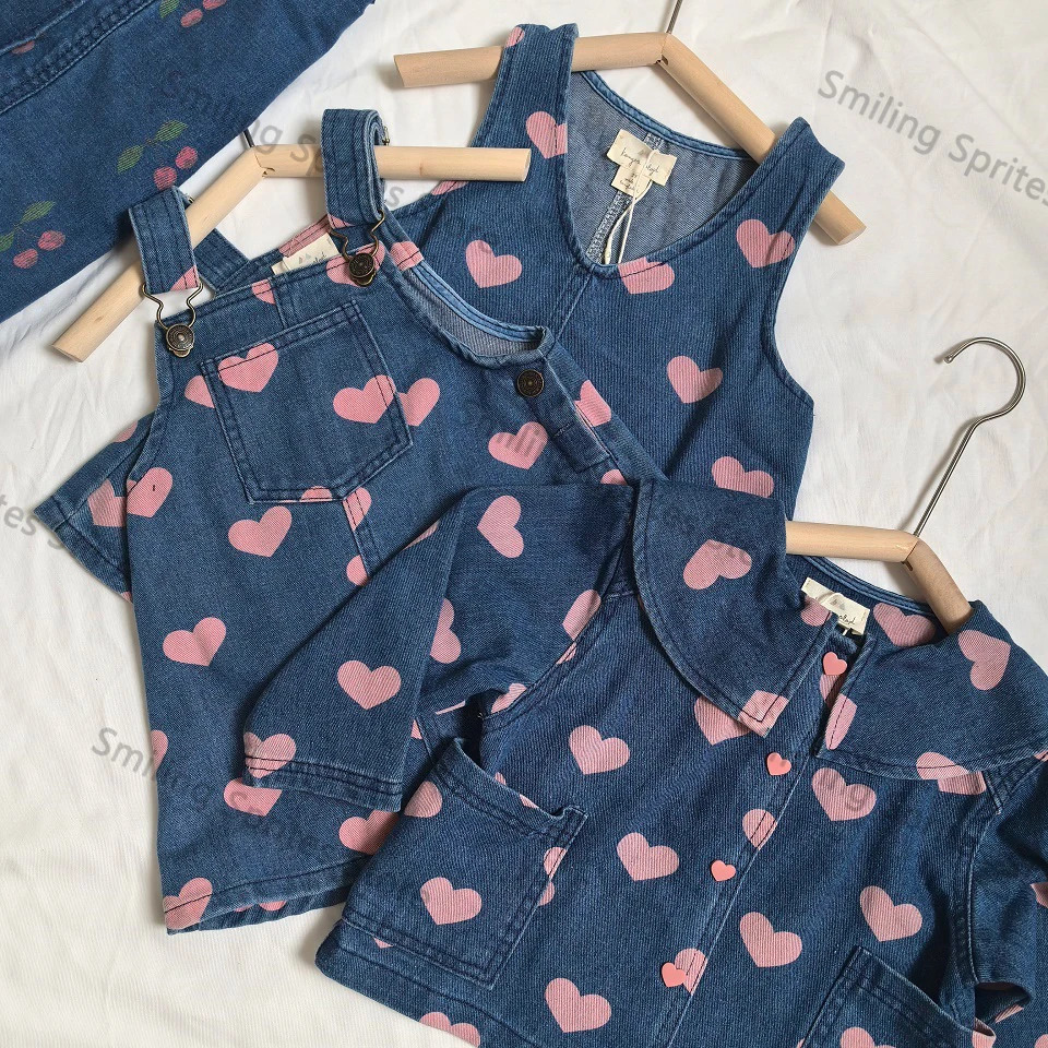 Childrens clothing set KS girls cute printed dress top childrens jeans stand jacket denim camisole 250319