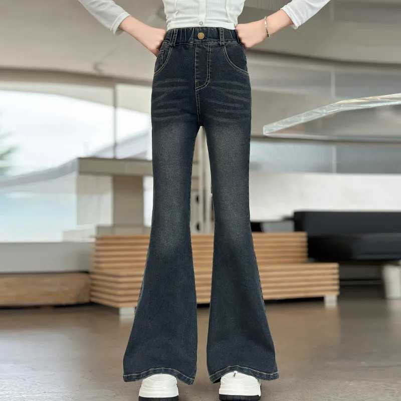 New Trend Childrens High Waist Flared Jeans Girls Black and Blue Boots Tailored Jeans Girls Denim Pants Baby JeansT250326
