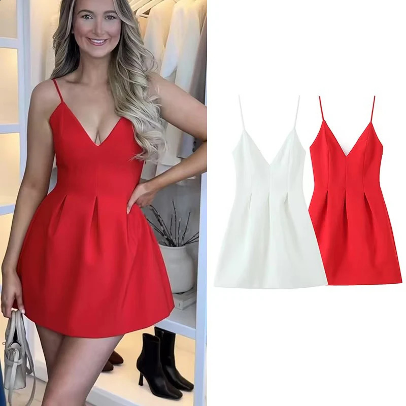 TFMLN summer sexy womens suspender dress tight corset style Vneck Aline hem mini fashionable red and white short skirt 250319