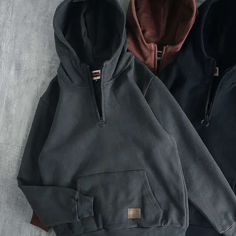 Loose Male Hoodie Solid Autumn Emo Designer Aesthetic Simple Y2k Vintage Men's Hooded Sweatshirt High Quality Cotton Warm
