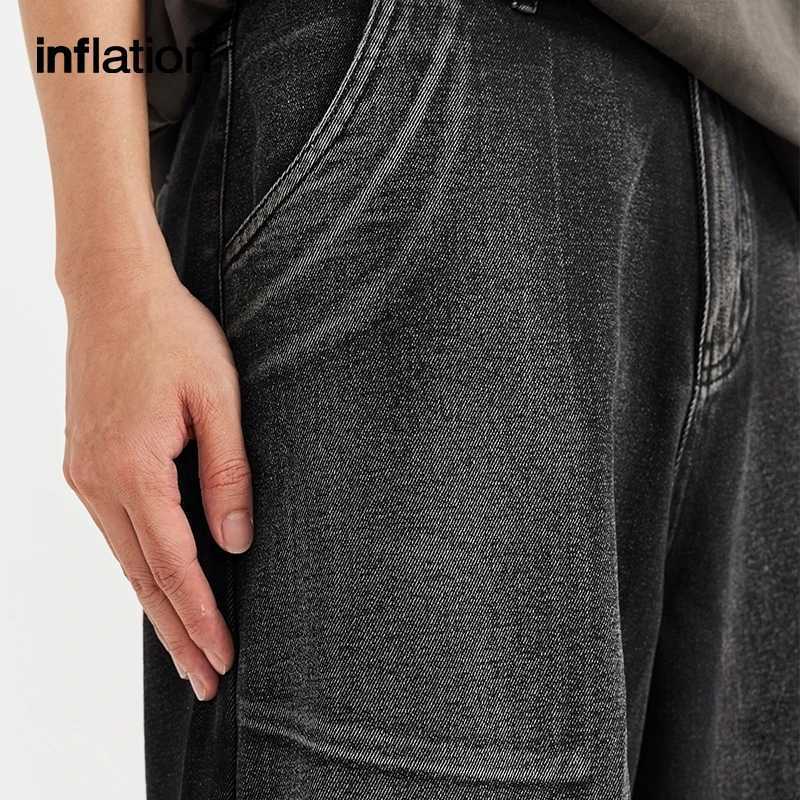 Inflatable mens loose jeans 2024 fashionable street wide leg denim TrouserT250319