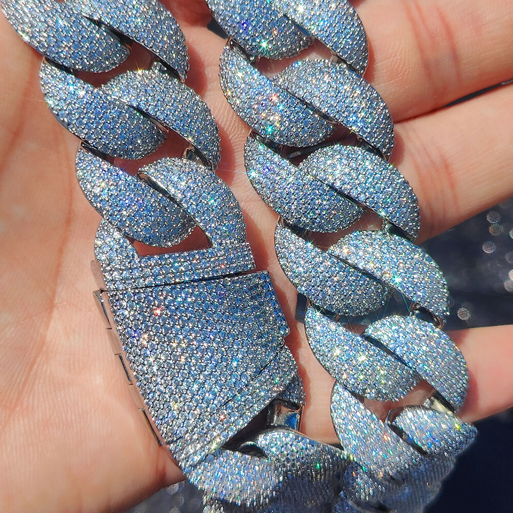 Luxury 22MM 6 Rows Cluster 5A Diamond Full Iced Out Cuban Link Chain SIlver/18k Gold Plated Bling CZ Bubble Chain for Men Women