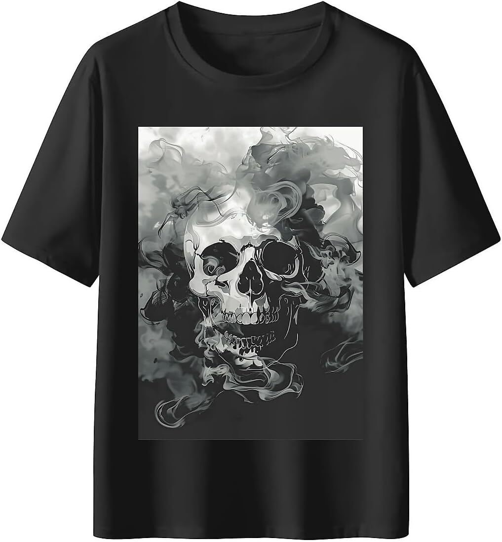 T shirt for Mens Mens Novelty T-Shirts Graphic 2D Print Summer Short Sleeve Black Skull Smoke Shirts Tshirt Graphic Tee Casual Tops Clothes Short slee