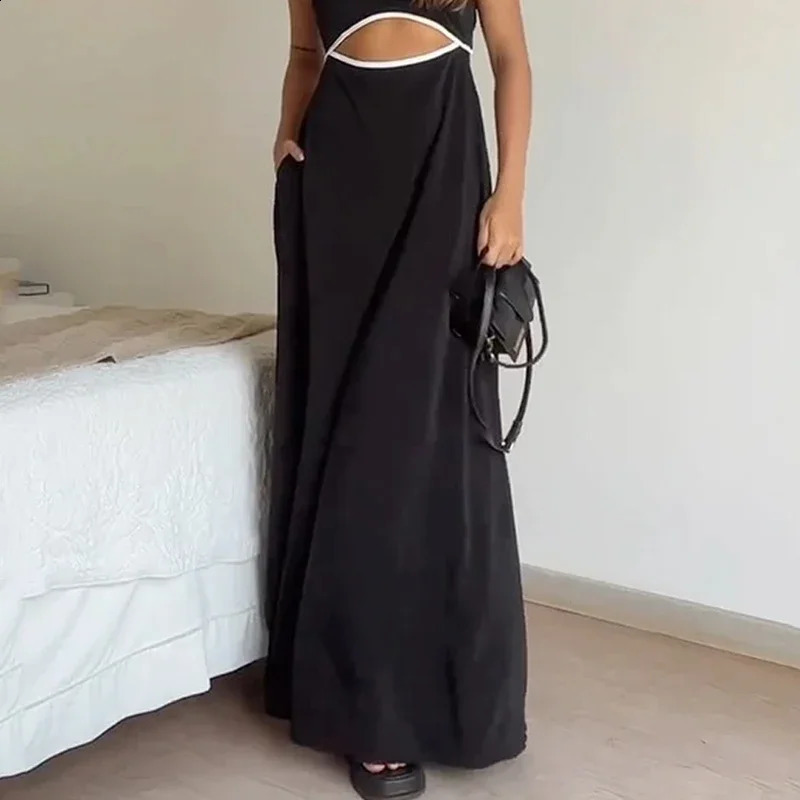 Wefads Maxi dress womens summer casual patch work pendant sleeveless backless lace loose beach long dress 250314