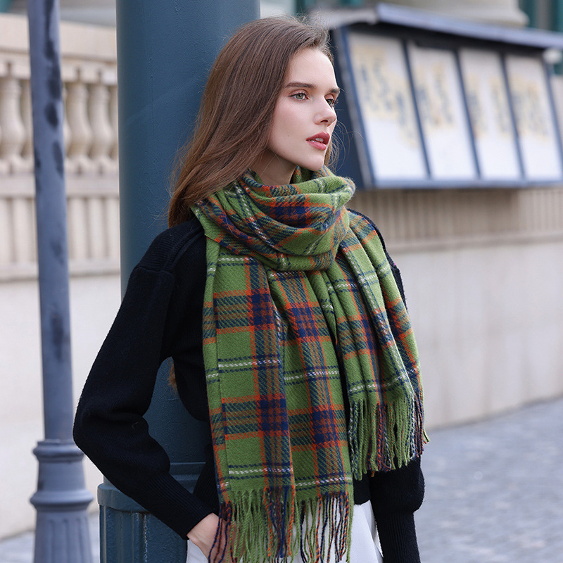 K182 2025 new scarf for women winter imitation cashmere plaid fashionable and versatile warm student ins tassel shawl