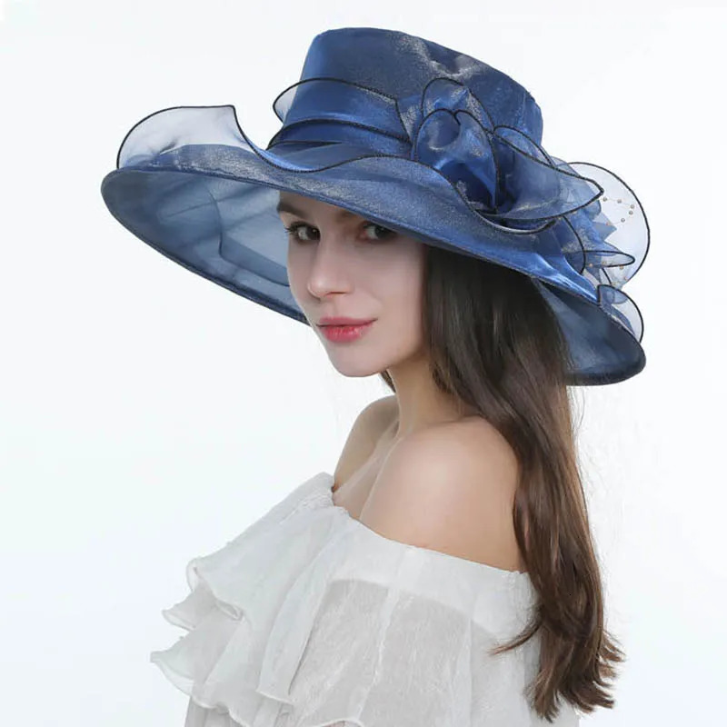 18 Color Ladies Summer Hat White Black Organza Church Fascinator Wedding Tea Party Derby Hats for Women Flower Wide Brim Sun Hat 250320