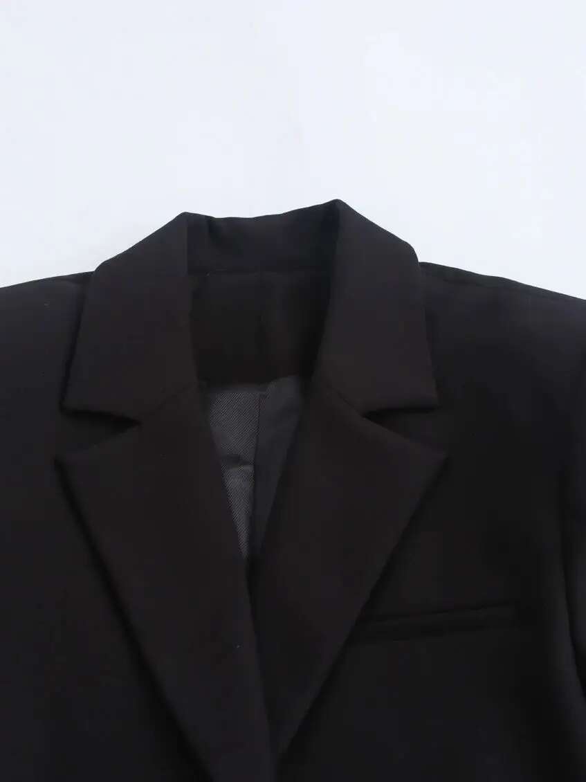 XNWMNZ 2024 Women's Fashion Crop Bow Blazer Women High Street Lapel Long Sleeve Shoulder Pads Female Jacket Coat