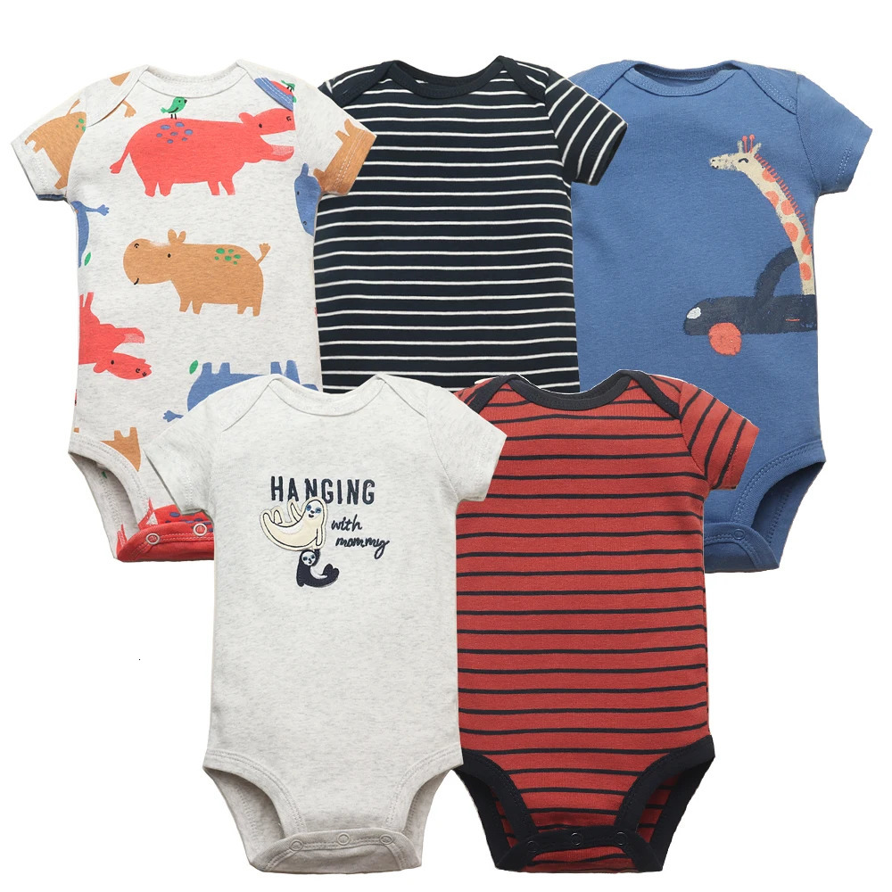 5PCSLot Baby Boys Girls Bodysuits 100% Cotton Short Sleeves Kids Clothes 624 Month born Clothing baby Jumpsuit 250319