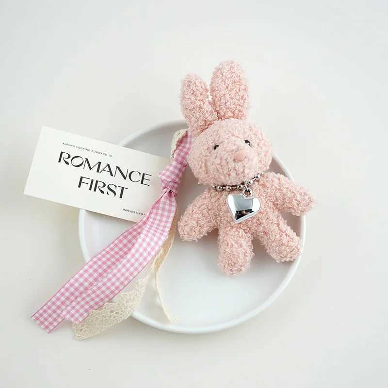 1 fashionable cartoon cute heart-shaped bow rabbit keychain bag pendant charm doll love keychainXJ250319