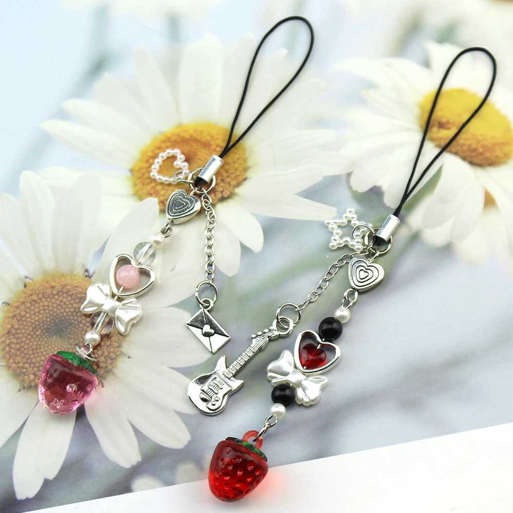 Nana Hachi match mobile phone charm red pink strawberry bow mobile phone accessories animation inspiration Y2k keychainXJ250319