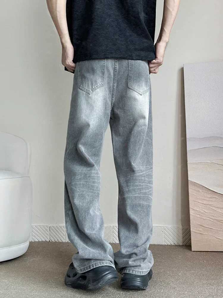 New Vintage Gray Baggy Jeans Men Fashion Harajuku Casual Y2k Pants Straight High Street Male Wide Denim TrousersT250319