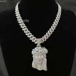 Jesus Pendant with 13mm Moissanite Cuban Chain Necklace Hip Hop Jewelry for Men Gift - view 9