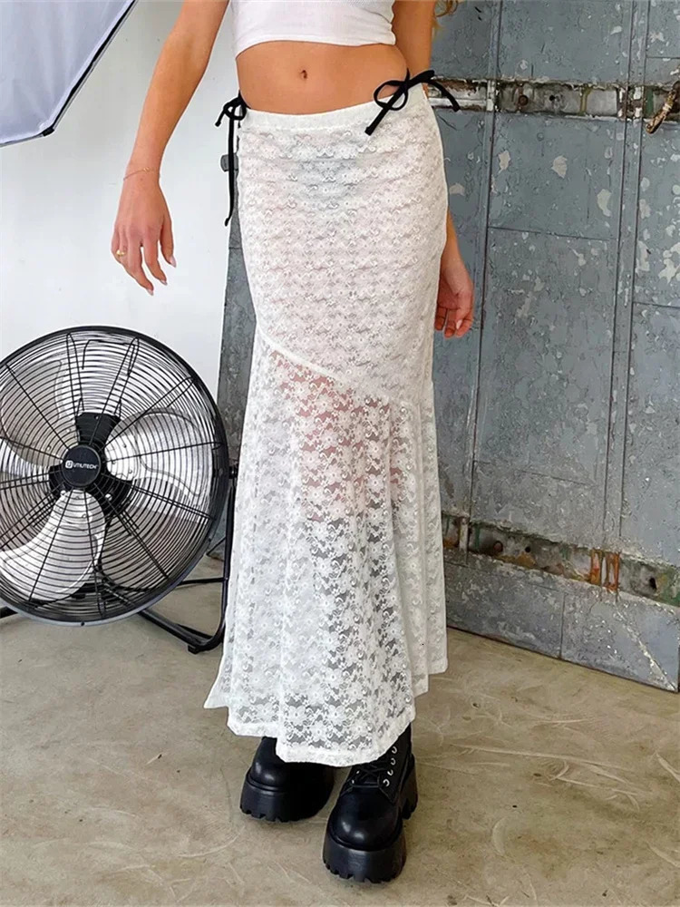 Women Lace Long Skirts Retro Gothic Y2K Midi Skirts High Waist Swing Skirt Summer Fall Bohemian Beach Club Sexy Streetwear 250320