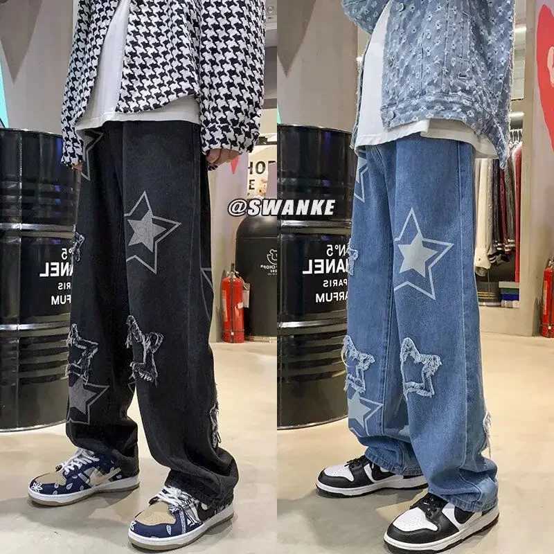 Neutral Wide Leg Jeans Mens New Hip Hop Baggy Denim Trousers Loose Straight Man Jeans Asthetic Male Jeans Pants for Boy CasualT250319