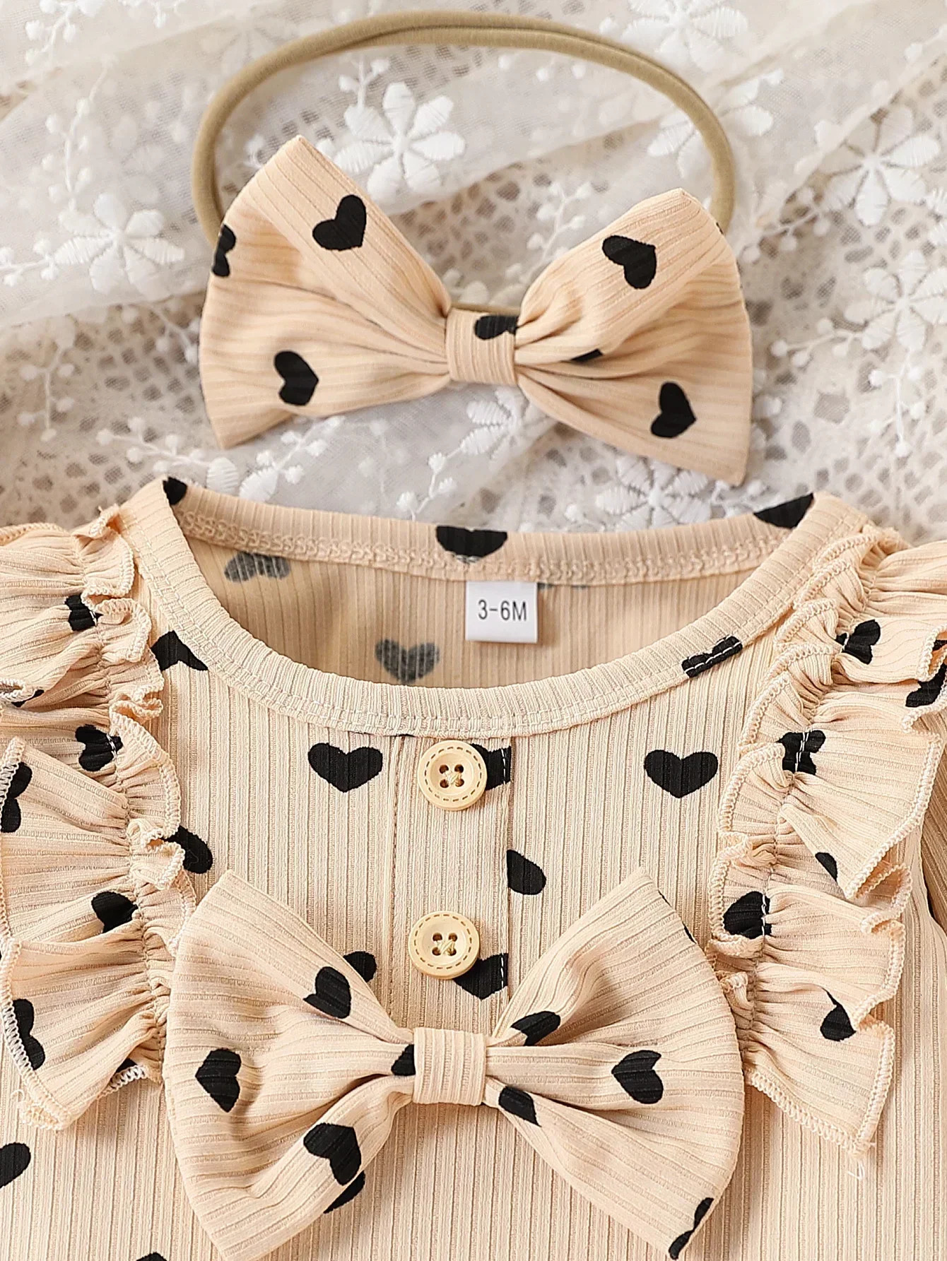 3PCS born Baby Girl Clothes Set with Heart Print Romper Pants Headband Infant Outfits 250319
